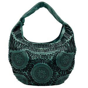 Bloomingdales Teal Leather Decorative Large Hobo Bag